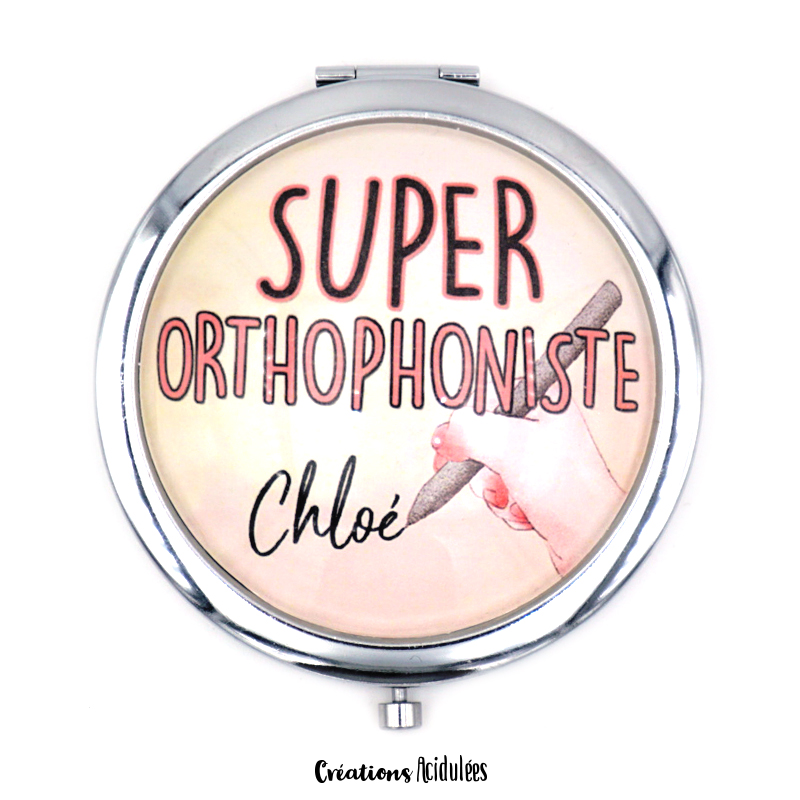 Miroir de poche - Super orthophoniste (Prénom de votre enfant)